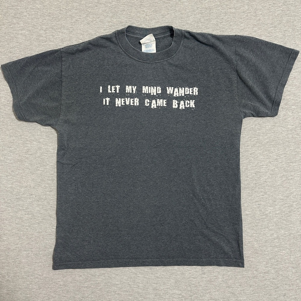 Optima Heavy 50 Graphic Tee I Let My Mind Wander Humor Gray Mens Medium